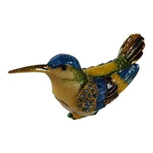 Hummingbird Enamel Trinket Box 3"